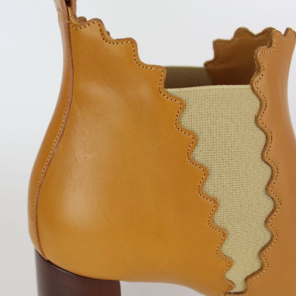 NEW CHLOÉ Scalloped Leather Ankle Boots - Block Heel Booties for Work or Brunch - Picture 9 of 14
